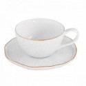 Baltas porcelianinis puodelis arbatai auksuotais kraštais su lėkštute Easy Life ARTESENAL WHITE, 250 ml
